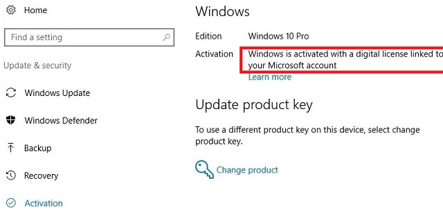 Thông báo win bản quyền Windows is activated with a digital license linked to your Microsoft account 
