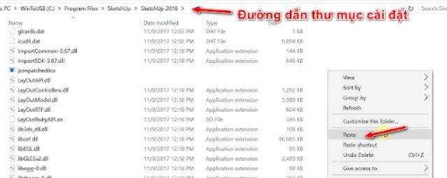 Sau đó paste và chép đè các tệp copy vào install sketchup 2018