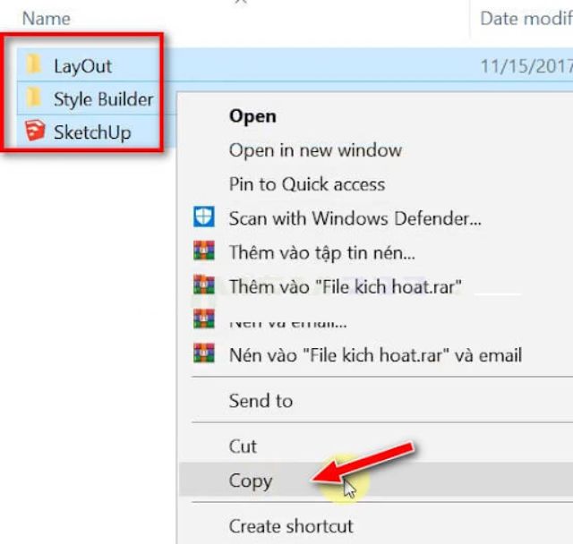 Copy hết các tệp trong folder