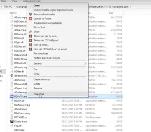Click chuột phải lên file