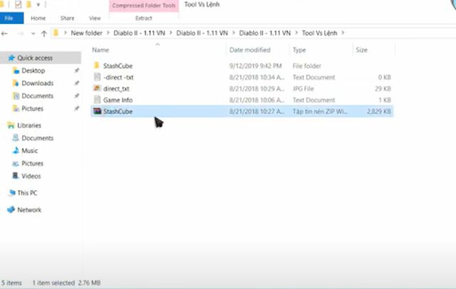 Tiến hành giải nén file