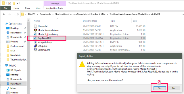 Chạy file Reg Fixer rồi bấm Yes